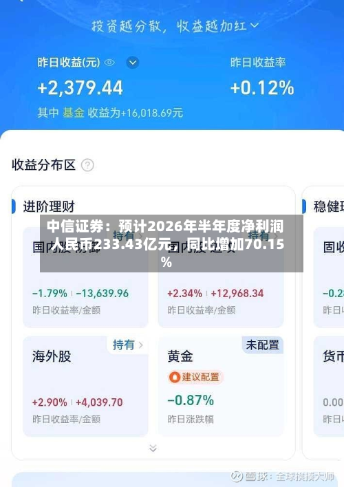 中信证券：预计2026年半年度净利润人民币233.43亿元，同比增加70.15%-第2张图片