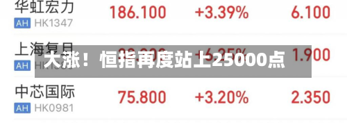 大涨！恒指再度站上25000点-第3张图片