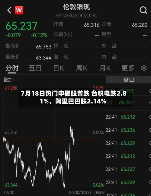 7月18日热门中概股普跌 台积电跌2.81%，阿里巴巴跌2.14%