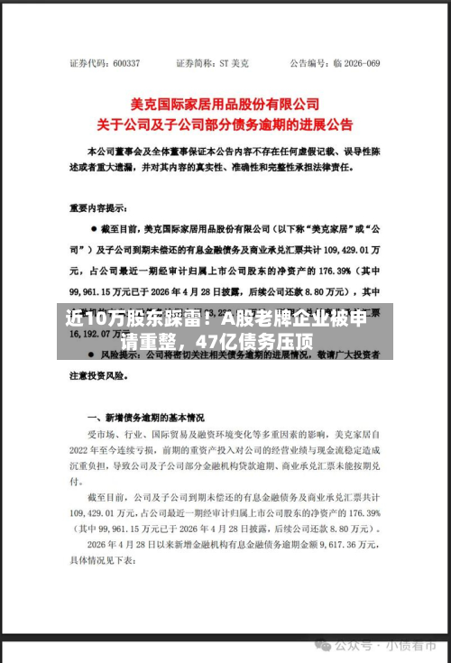近10万股东踩雷！A股老牌企业被申请重整，47亿债务压顶-第3张图片