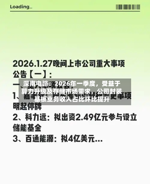 深南电路：2026年一季度，受益于算力升级及存储市场需求，公司封装基板业务收入占比环比提升-第3张图片