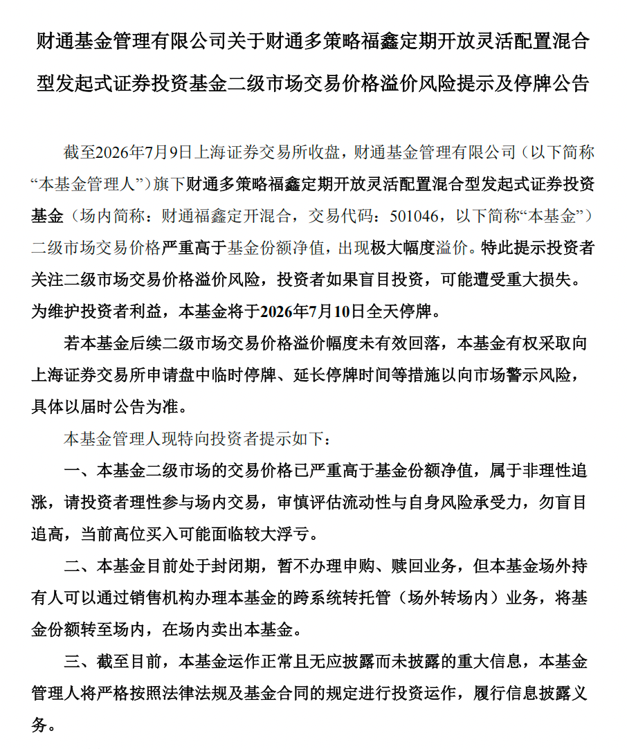 冠军LOF基金周五再次全天停牌：6月来39次停牌	，场内溢价仍超31%