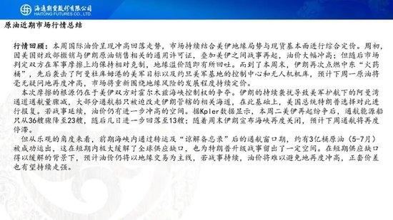 原油周报：美伊风波再起	，地缘溢价快速回归