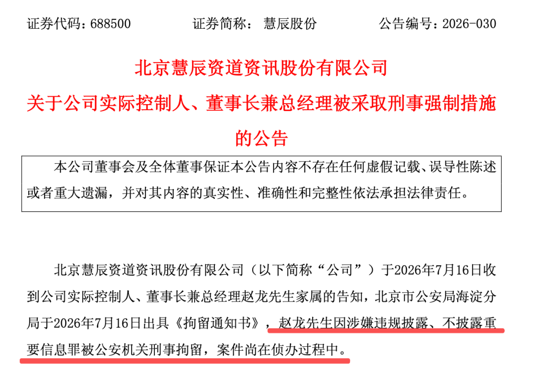 688500，董事长被刑拘！涉嫌违规披露、不披露重要信息罪！