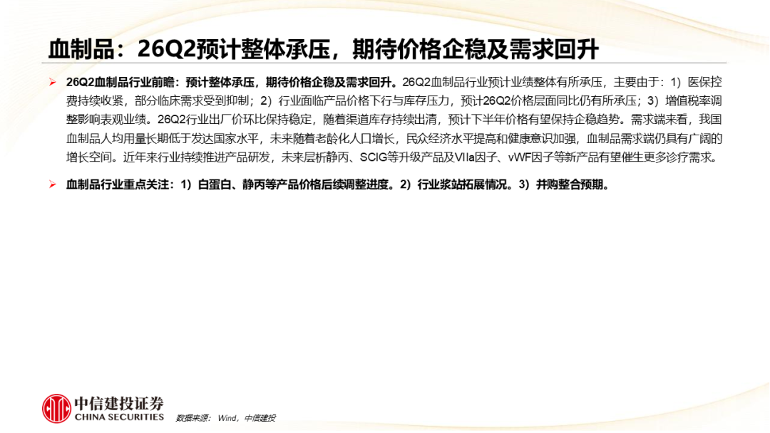 中信建投：中药、生物制品及医药商业板块2026Q2前瞻